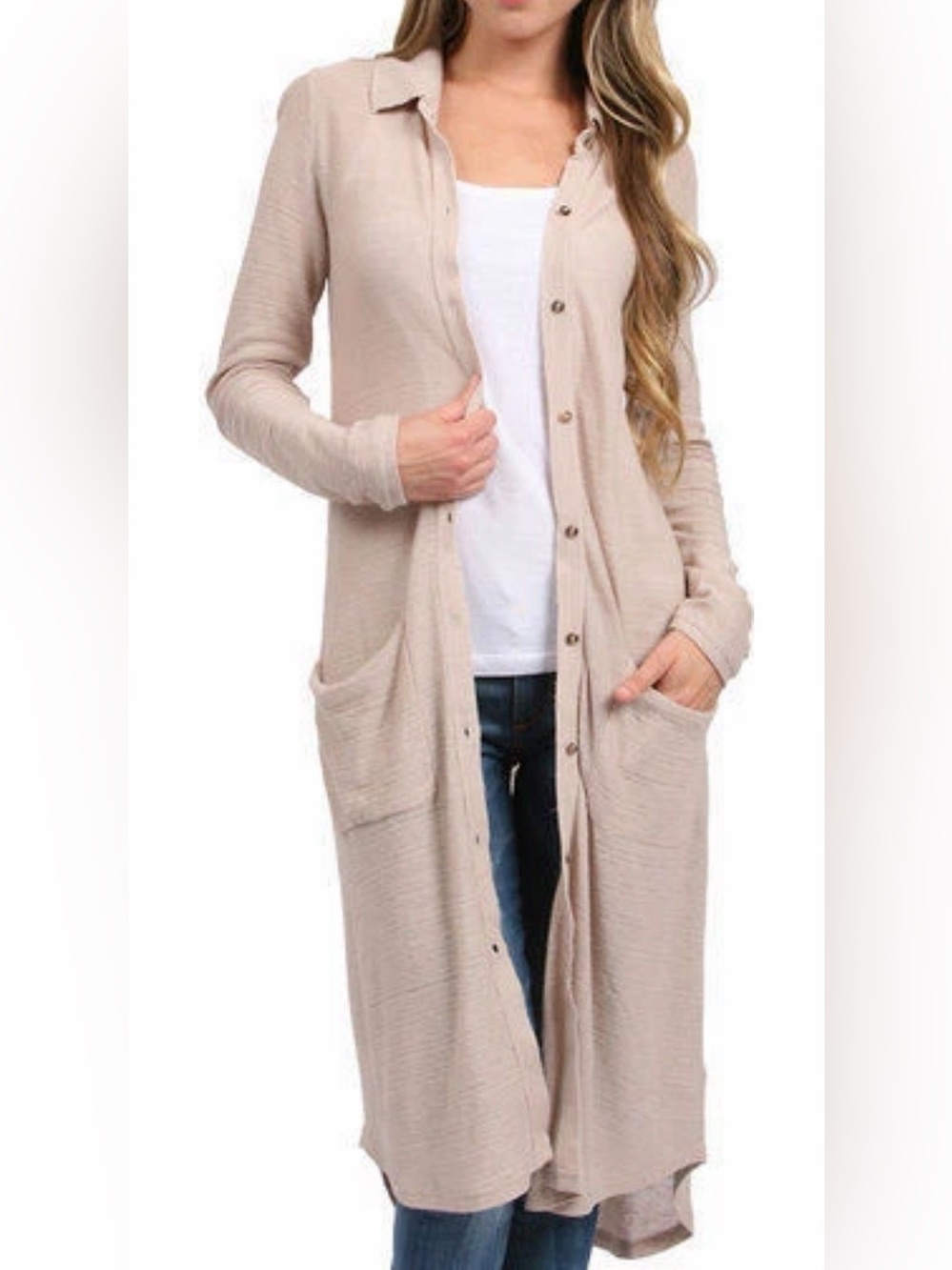 Free People Duster Cardigan lightweight, longline sweater Button collared XS